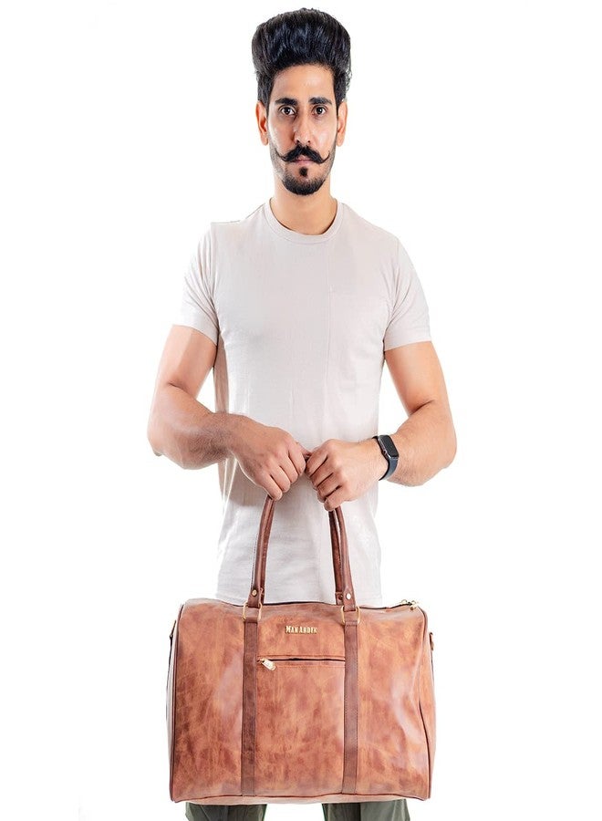 Man Arden The Rigid Replica PVC Leather Travel Dual Tone Duffle Bag for Weekend Trip, Cabin Luggage, Gym & Sports (Dusk & Coffee) - Image 2